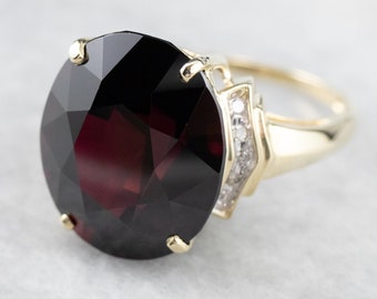 Garnet and Diamond Cocktail Ring, Yellow Gold Garnet Ring, Garnet Statement Ring, January Birthstone, Oval Stone Garnet Ring 665T6AA9