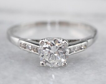 Vintage Round Brilliant Diamond Platinum Engagement Ring, Estate Jewelry