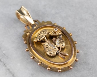 Antike Rosen-Schliff-Diamant-Medaillon, viktorianischer Blumengoldanhänger
