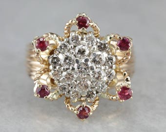 Diamond Flower Cocktail Ring, Diamond Cluster Ring, Statement Ring, Anniversary Ring ZQ1QTE-R