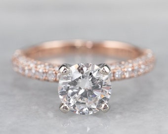 1.02 Carat Diamond Engagement Ring, 14K Rose Gold Band