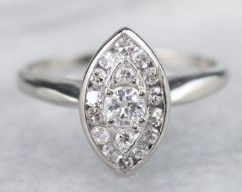 Marquise Diamond Halo Ring, 14K White Gold, Anniversary Ring