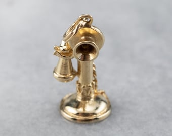 Vintage 14K Gold Telephone Charm, Movable Mouthpiece