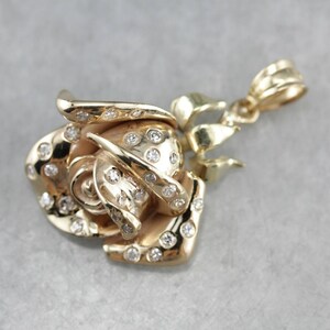 Dew Drop Rose, Rose Pendant, Diamond Pendant, Flower Pendant, Anniversary Gift 84F615-P