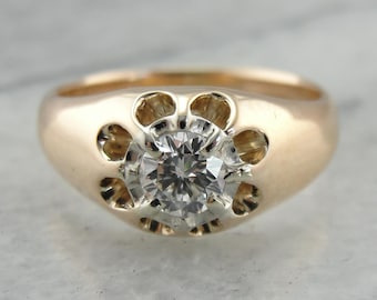 Belcher Set Diamond Solitaire Ring, Customized Ring with Retro and Victorian Elements EZCW1Y-N