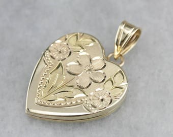 Vintage Gold Locket, Heart Shaped Locket, Floral Locket, Birthday Gift 885KYWHK-D