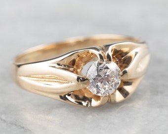 Antique .46 Carat Diamond Ring, 14K Yellow Gold Solitaire, Size 6.75