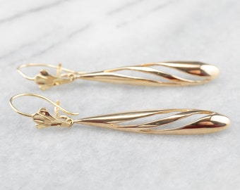 Teardrop Gold Drop Earrings, Long Gold Drop Earrings, Yellow Gold Earrings, Bridal Jewelry, Anniversary Gift, 14K Gold Earrings V26PD99U