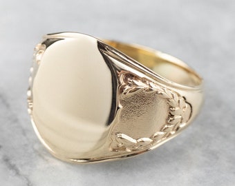 Vintage 10K Yellow Gold Signet Ring, Laurel Wreath Design