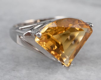 Fancy Cut Citrine Gold Statement Ring, Right Hand Ring, White Gold Citrine Ring, November Birthstone, Citrine Cocktail Ring 991M0NU7