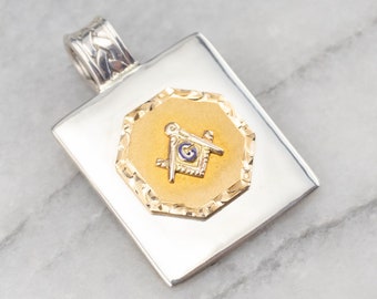 Silver and Gold Masonic Pendant, Masonic Medallion, Masonic Jewelry, Sterling Silver Yellow Gold, Men's Jewelry YDD32CQM