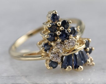Vintage Sapphire and Diamond Ring, Sapphire Cluster Ring, Sapphire Statement Ring, Anniversary Gift, Right Hand Ring 61WJUDL1