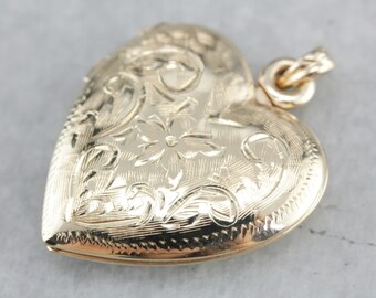 Vintage Heart Shaped Locket, Floral Locket, Yellow Gold Locket, Anniversary Gift 6XH12X58