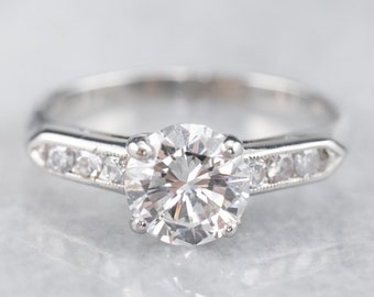 Retro Platinum Diamond Engagement Ring, Round Brilliant Cut, SI1