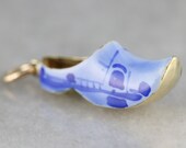 Blue Enamel Dutch Clog Charm, Yellow Gold Charm, Shoe Charm, Travelers Keepsake, Charm Necklace, Layering Pendant RJZR8F0Y