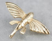 Flying Fish Pendant, Gold Fish Charm, Unisex Pendant, Fishing Charm, Vintage Gold Charm FKXHVZ0J