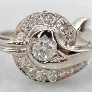Retro Era Diamond Cocktail Ring, White Gold Diamond Ring, Diamond Anniversary Ring, Right Hand Ring, Birthday Gift, Diamond Jewelry A26743