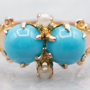 Victorian Turquoise and Seed Pearl Ring, Victorian Ring, Turquoise Ring, Turquoise and Seed Pearl Ring, Yellow Gold Ring, Ring A46202