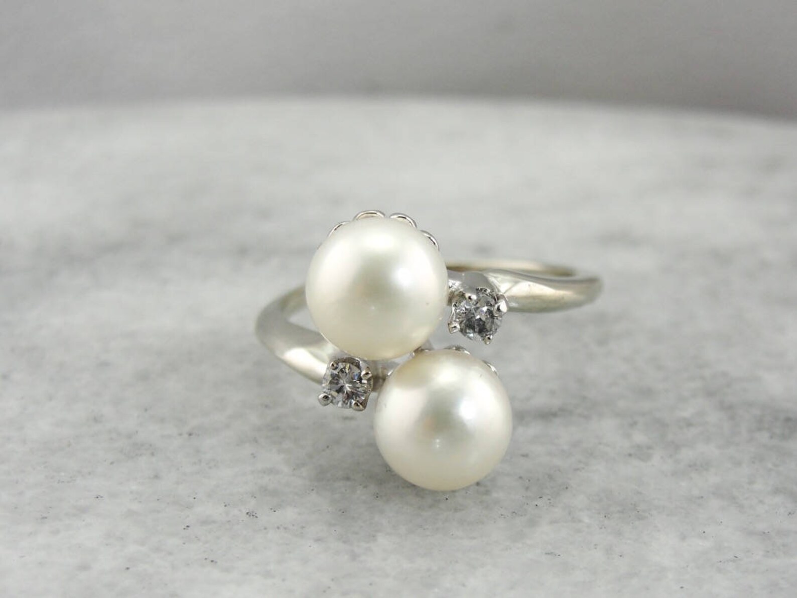 Vintage Two Pearl Ring Pearl Bypass Ring Pearl and Diamond Etsy
