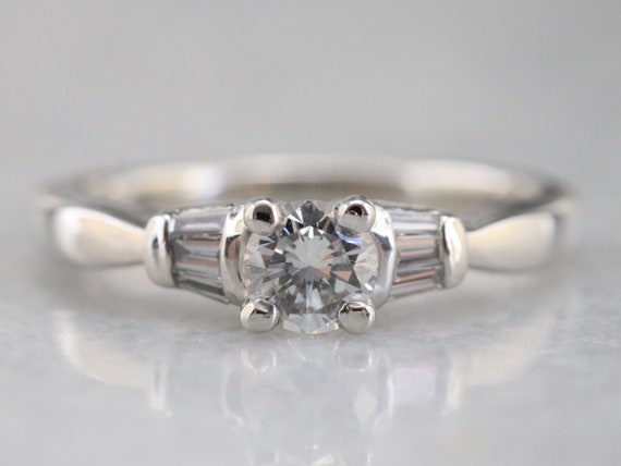 Platinum Diamond Engagement Ring, Round Brilliant… - image 1