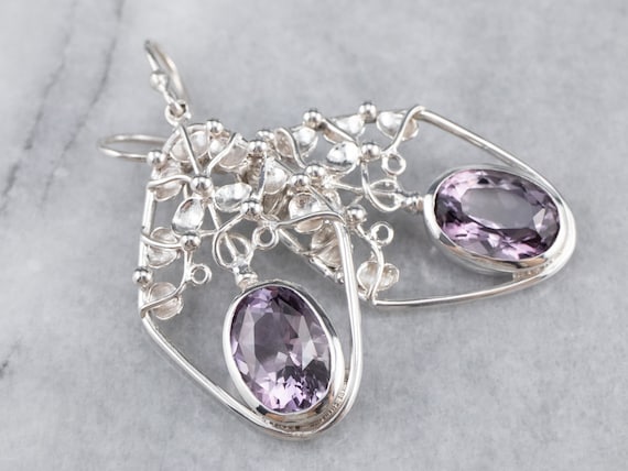 Sterling Silver Amethyst Drop Earrings, Large Ame… - image 1