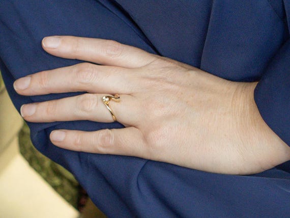 Modernist Gold Diamond Solitaire Ring - image 5