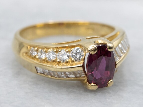 18K Yellow Gold Oval Ruby Diamond Bypass Ring - image 2