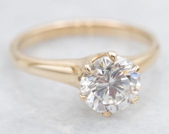 Anillo de compromiso solitario de oro amarillo de 14 quilates con diamante de un quilate, talla 5