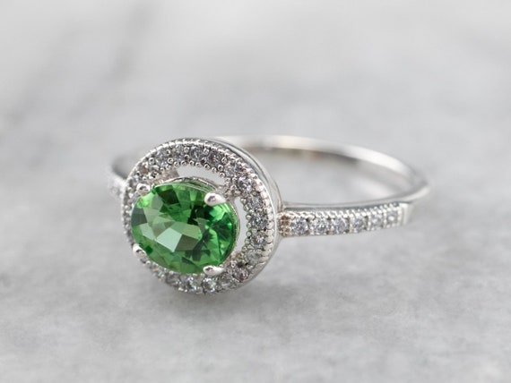 Tsavorite Garnet and Cubic Zirconia Ring, Garnet … - image 3