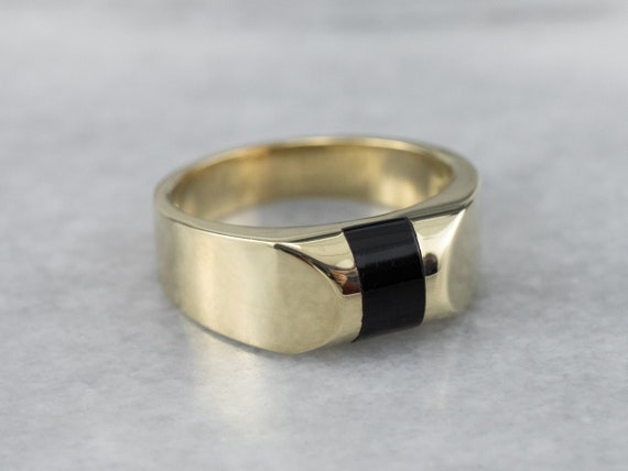 Unisex Black Onyx Statement Ring, Yellow Gold Ony… - image 1