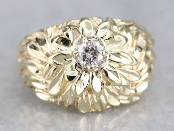 14K Yellow Gold Floral Diamond Ring, .20 Carat So… - image 1