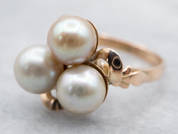 Vintage Pearl and Gold Cluster Cocktail Ring, Ros… - image 1