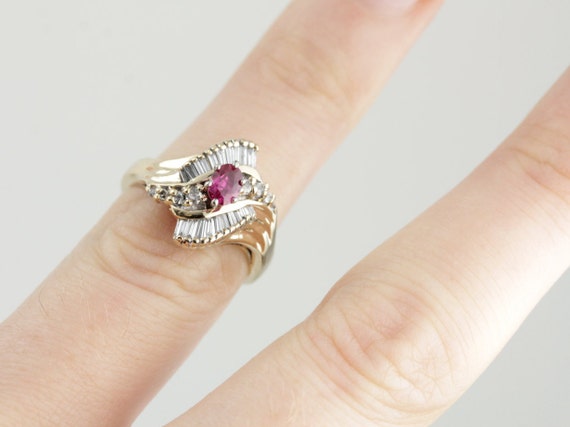 Vintage Ruby Cocktail Ring, Diamond Accents, 14K … - image 4
