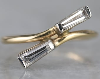 Vintage Diamond Baguette Bypass Ring, Fun Shape FTFXP2-D