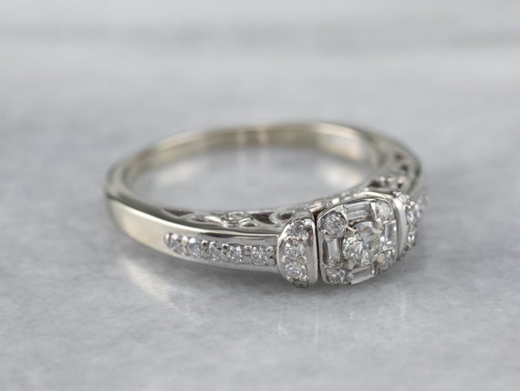 Modern Diamond Halo Engagement Ring, White Gold D… - image 2