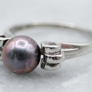 Peacock Pearl Solitaire Ring, White Gold Pearl Ring, Bridal Jewelry, June Birthstone, Black Pearl Ring, Anniversary Gift A15156