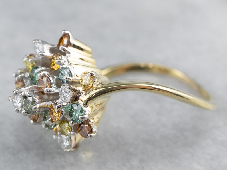 Colorful Diamond Cluster Ring, Modern Diamond Cocktail Ring, Multi Gemstone Ring, Diamond Anniversary, Gemstone Statement Ring Z8PU4093 image 4