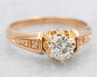 18K Yellow Gold Diamond Solitaire Engagement Ring, 0.38 Carat SI1