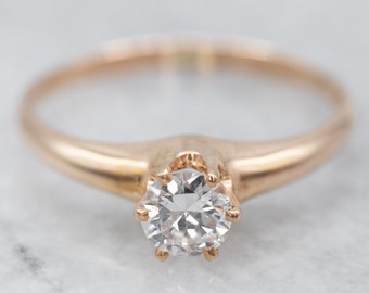 Antique European Cut Diamond Solitaire Ring, 10K Yellow Gold
