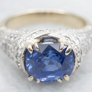 GIA Certified Sapphire Diamond Engagement Ring, Cushion Cut Sapphire, White Gold Sapphire, Sapphire Anniversary Ring, Sapphire Ring A6914