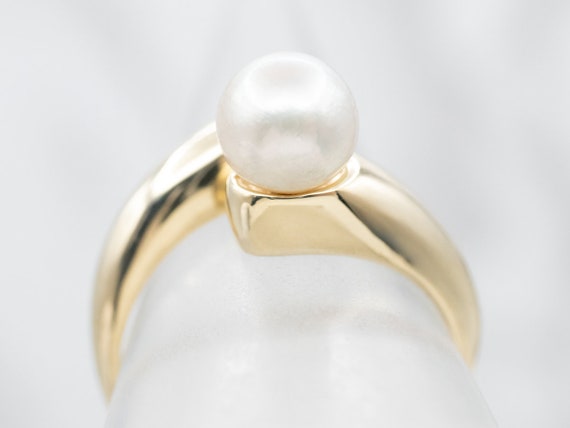 Modernist Pearl and Diamond Ring, Yellow Gold Pea… - image 4