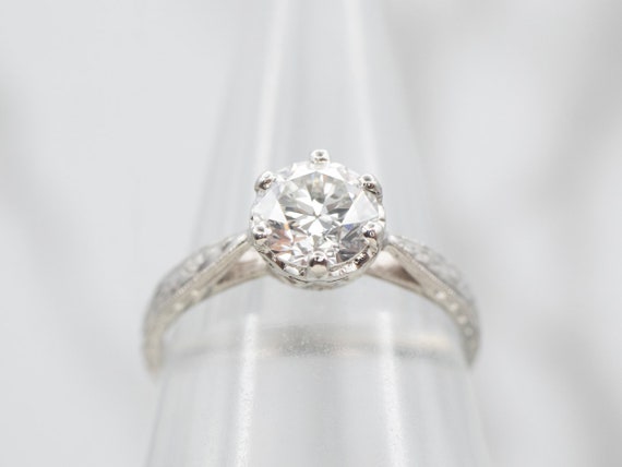 Platinum European Cut Diamond Solitaire Ring with… - image 4