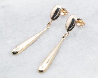 Brincos em formato de gota em ouro amarelo 14K com pino oval