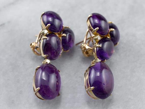 Amethyst Cabochon Drop Earrings, Amethyst and Dia… - image 2