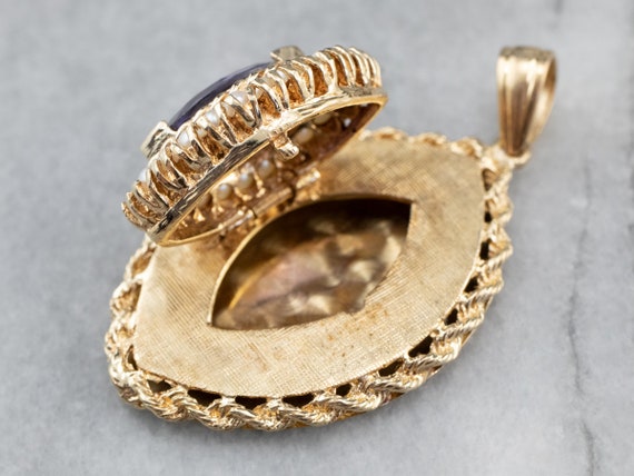 Marquise Amethyst Gold Locket, Large Amethyst Loc… - image 7