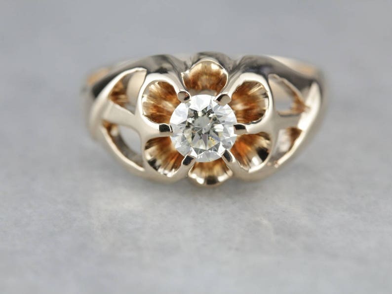 Men's Diamond Solitaire Antique Belcher Ring Men's Etsy