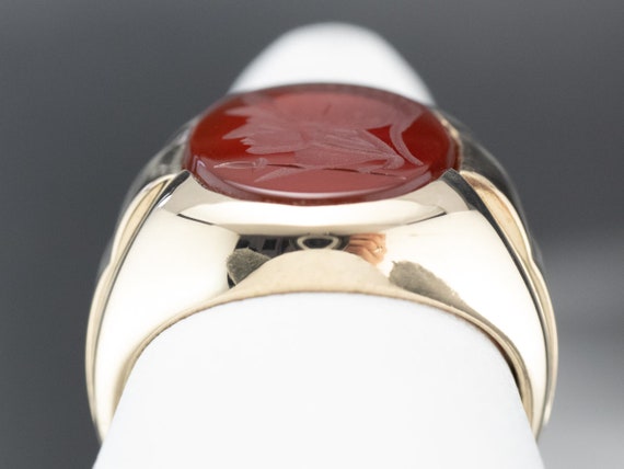 Vintage Gold Carnelian Intaglio Ring, Men's State… - image 8