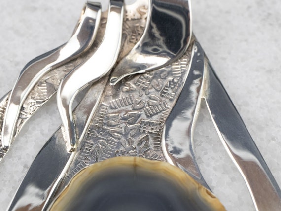 Large Pear Agate Pendant, Sterling Silver Artisan… - image 7