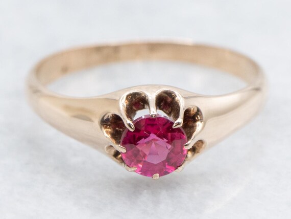 Antique Ruby Doublet Belcher Set Solitaire Ring - image 2