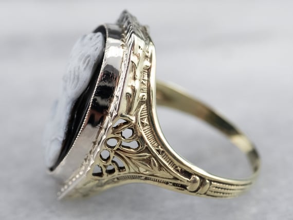 Art Deco Black Onyx Cameo Ring, Antique Cameo Rin… - image 4